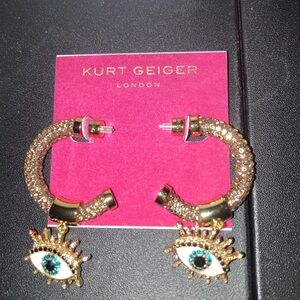 Kurt Geiger Sparkling Gold Hoop Earrings with Evil Eye Charm